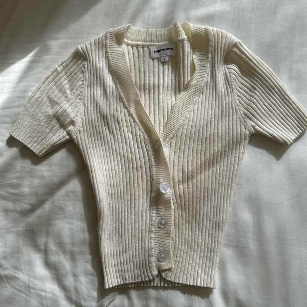 superdown Cream Ribbed Crop Top